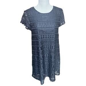Moral Fiber Black Crochet Lace Shift Dress Size M Short Sleeve Boho Goth